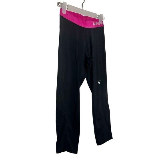 Nike Dri-Fit Pro Cool Capri Running Athletic Tights Black Pink Small - Picture 3 of 5